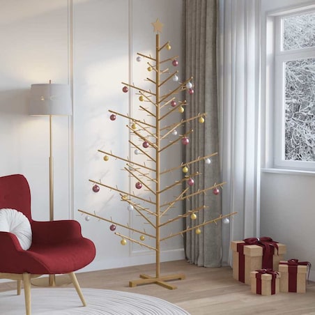 vidaXL Drewniana choinka z podstawą Brązowy 210 cm Lite drewno sosnowe