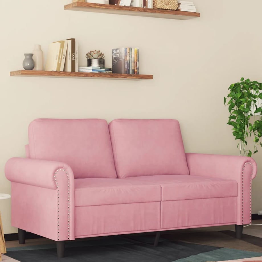 vidaXL Sofa 2-osobowa, różowy, 120 cm, tapicerowana aksamitem