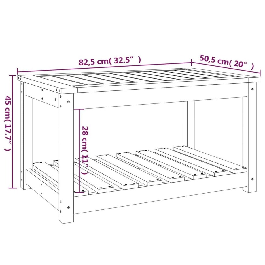 vidaXL Stolik ogrodowy, biały, 82,5x50,5x45 cm, lite drewno sosnowe