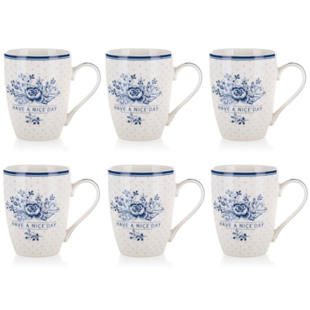 KUBEK CERAMICZNY 6 x 340 ml KWIATY BIAŁY BANQUET