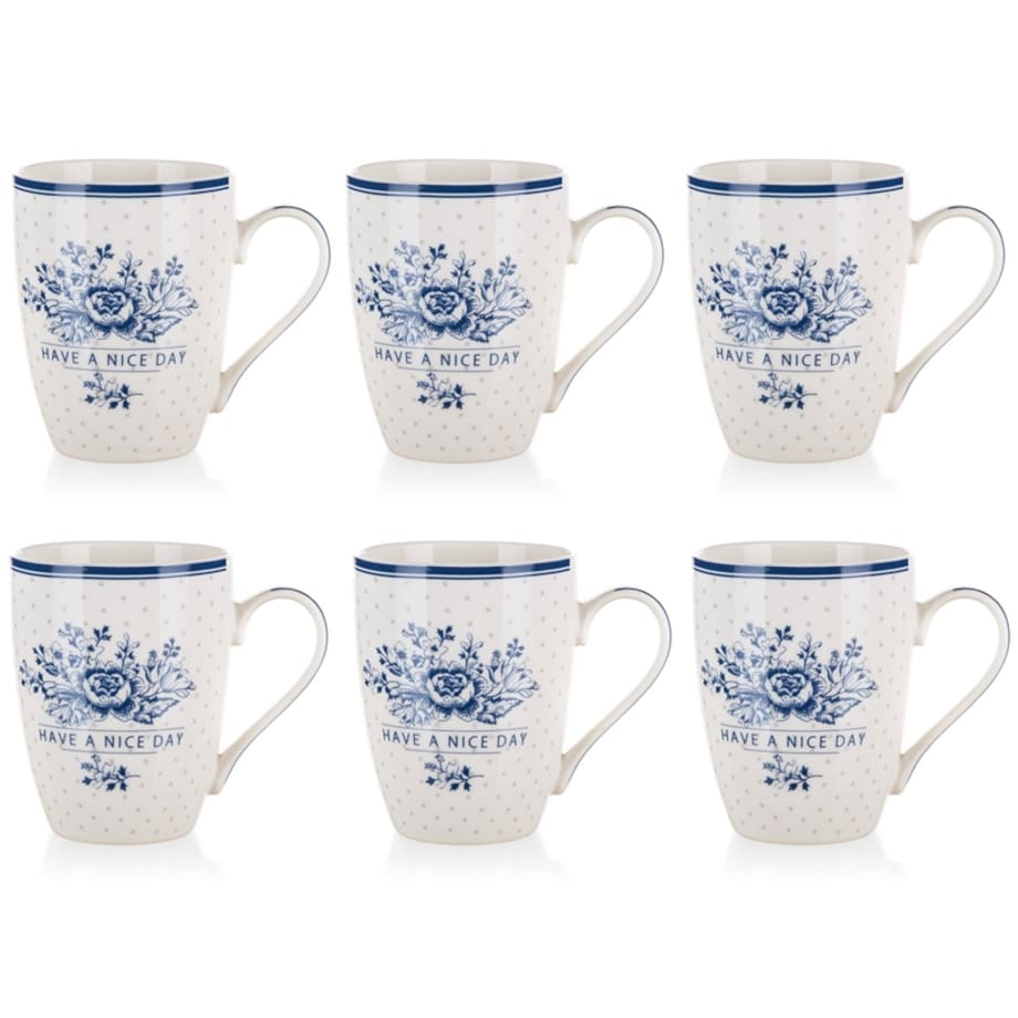 KUBEK CERAMICZNY 6 x 340 ml KWIATY BIAŁY BANQUET