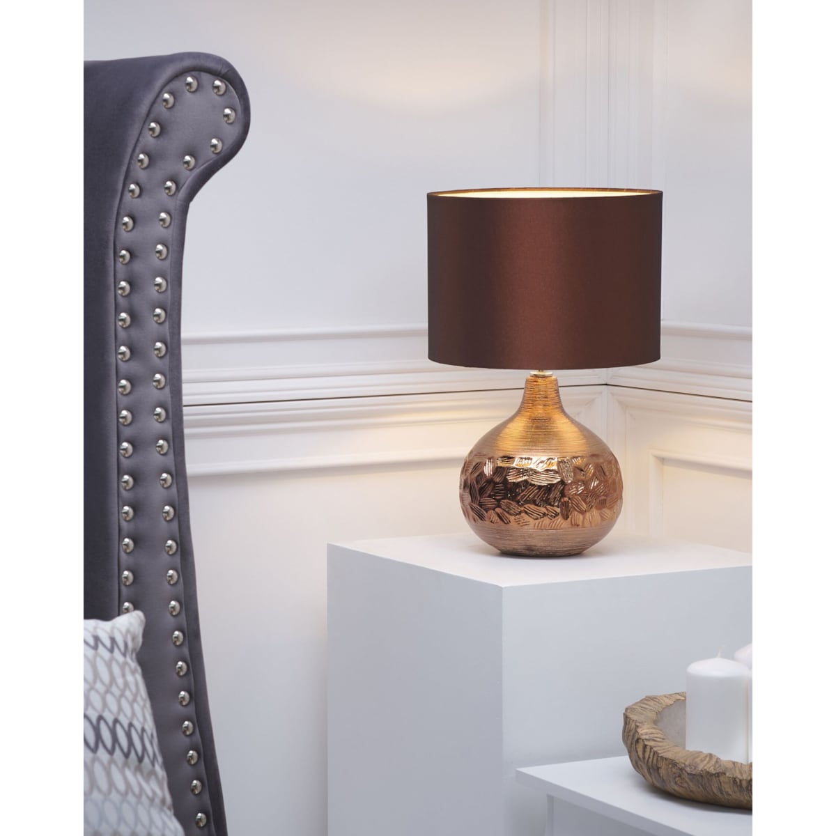 Lampka nocna porcelanowa brązowa YAKIMA