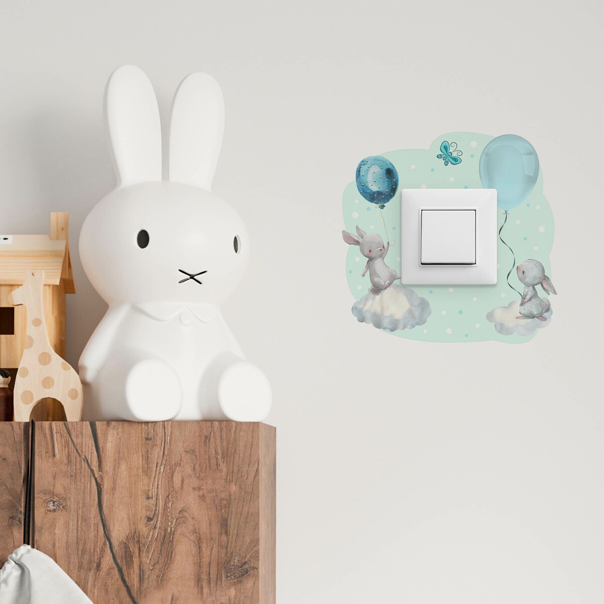 Naklejka Pod Włącznik Światła Króliczki Chmurki Kropki Motylek Dla Dzieci 20x20cm