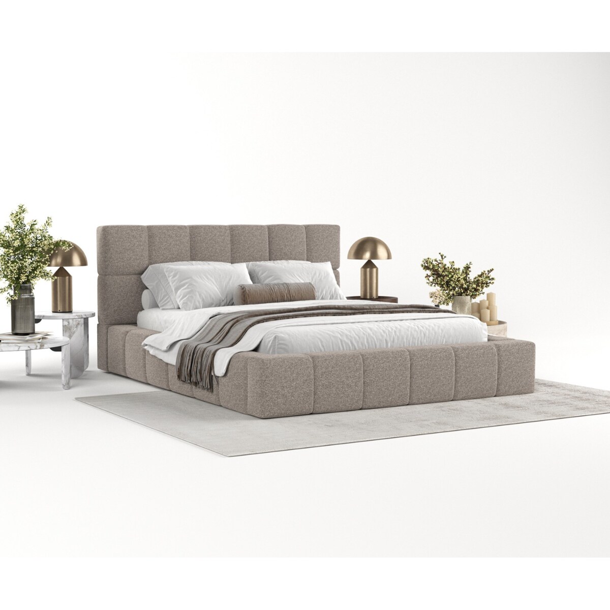 Łóżko tapicerowane PAROS 180x200 z pojemnikiem, Beż, tkanina Bubble 04