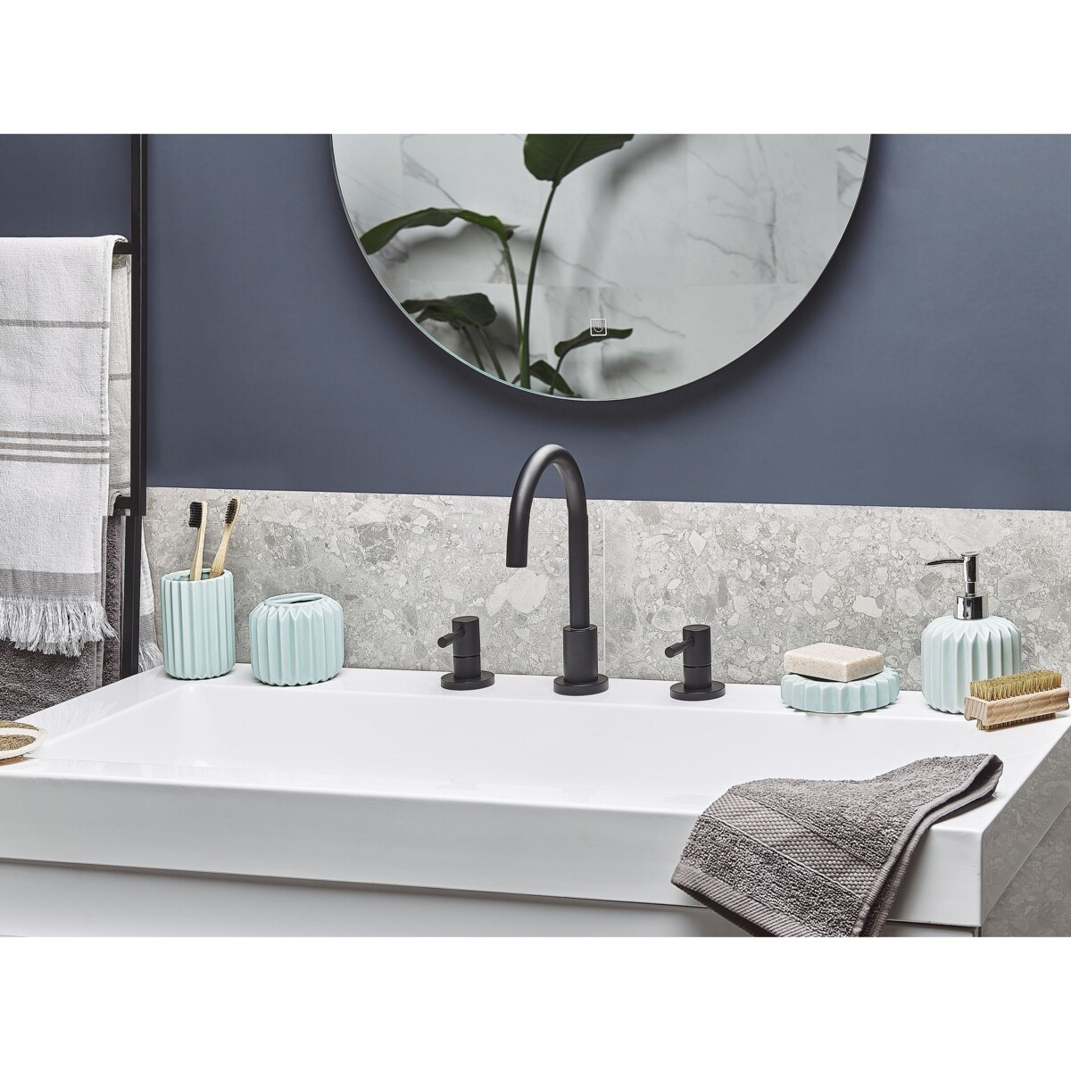 5-częściowy zestaw akcesoriów łazienkowych ceramiczny niebieski GORBEA