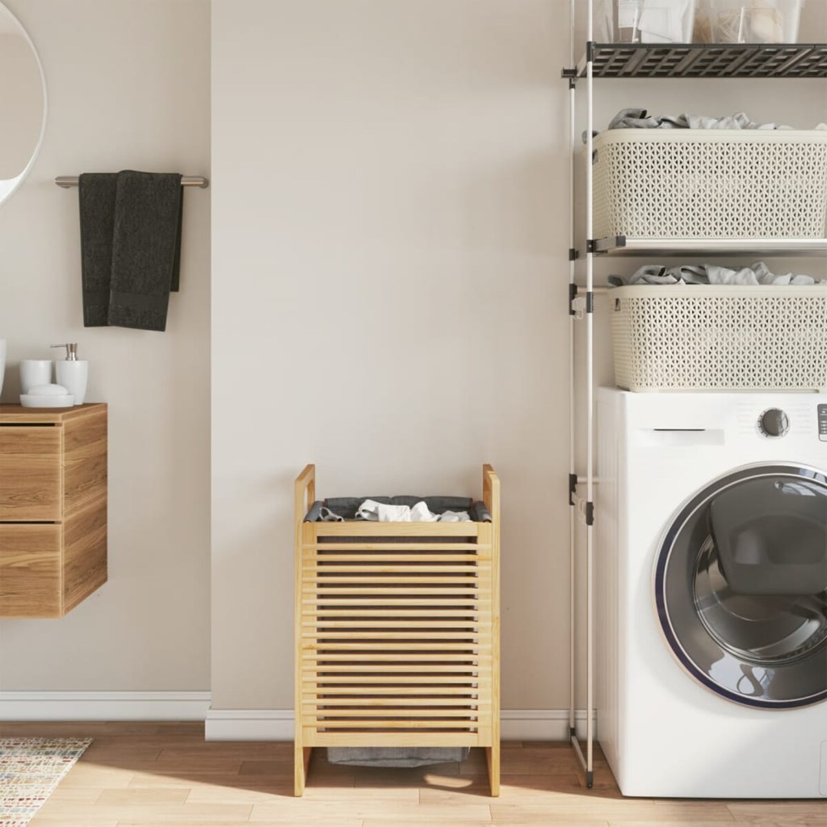 vidaXL Kosz na pranie z szarym workiem, 32x30x36,5, bambusowy