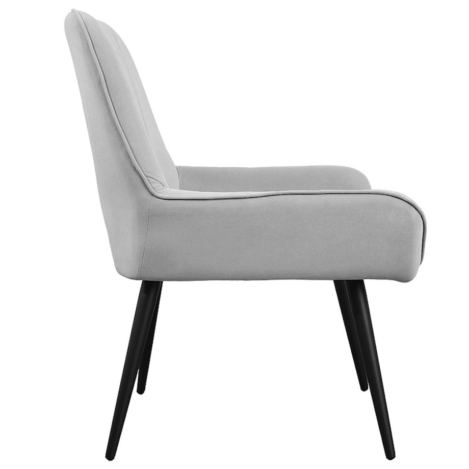 Fotel uszak tapicerowany welurowy wygodny z czarnymi nogami do salonu szary