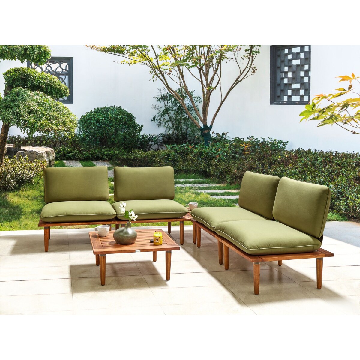 Zestaw wypoczynkowy dla 4 osób Drewno akacjowe (certyfikat FSC®) Oliwkowy FRASCATI