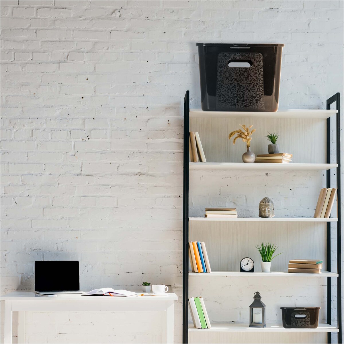 Pojemnik Pudło Plastikowe 39X26X13.4 Cm 14 L Z Pokrywą Do Przechowywania Czarne