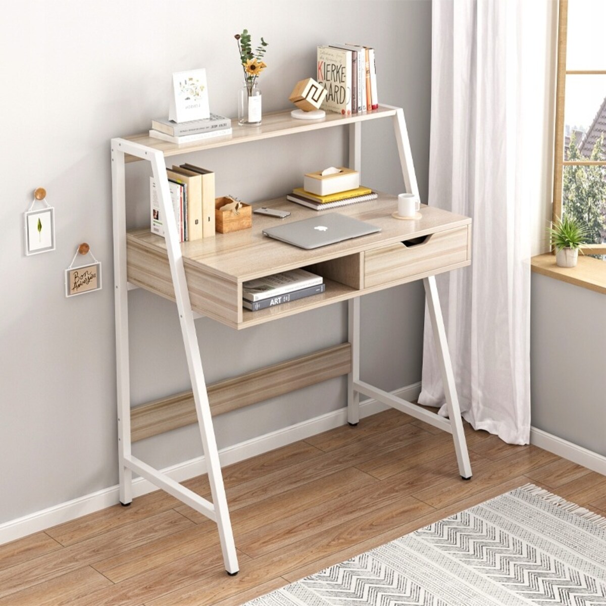 Biurko komputerowe jasny dąb szkolne stolik loft industrialne z szufladą