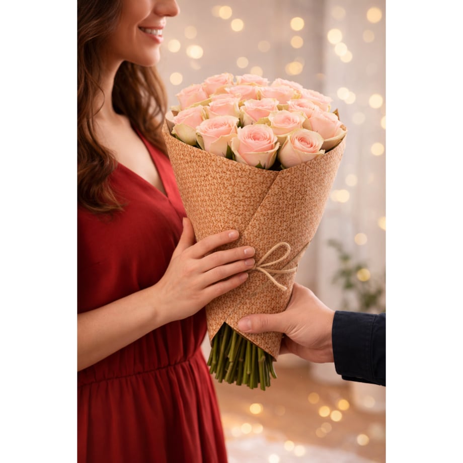 Bukiet róż Pink Mondial FR – 25 sztuk, wysokość 40-45 cm (Ekwador)