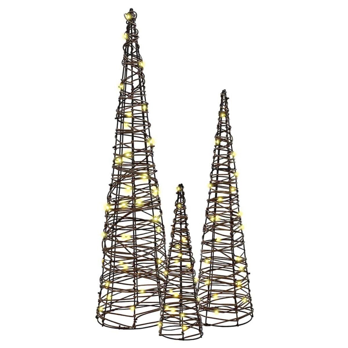 vidaXL Choinka 3 pcs Ciepła biel 20 x 20 x 80 cm rattan