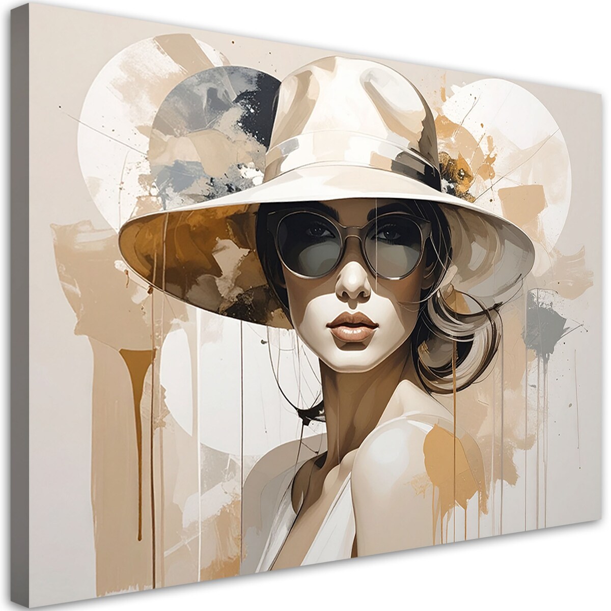 Obraz do salonu sypialni kuchni biura loftu, Kobieta w kapeluszu w beżu styl boho 100x70cm