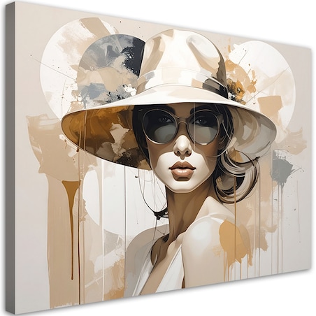 Obraz do salonu sypialni kuchni biura loftu, Kobieta w kapeluszu w beżu styl boho 100x70cm