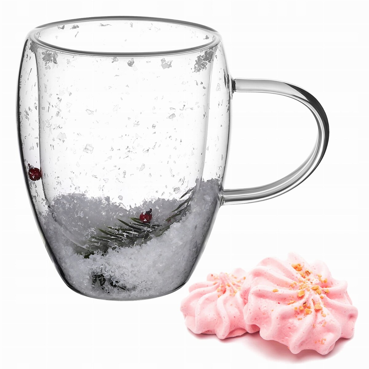 Solidna szklanka z podwójnego szkła do kawy herbaty zimowy wzór 350ml KAMILLE