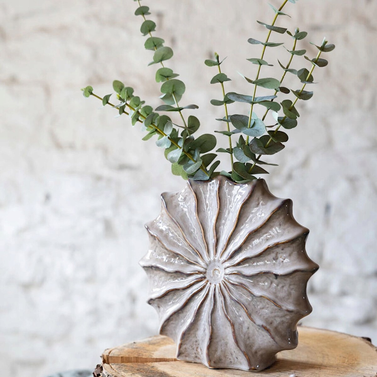 WAZON CERAMICZNY 22cm BEŻOWY NA KWIATY GAŁĄZKI BUKIET DO SALONU DOMU