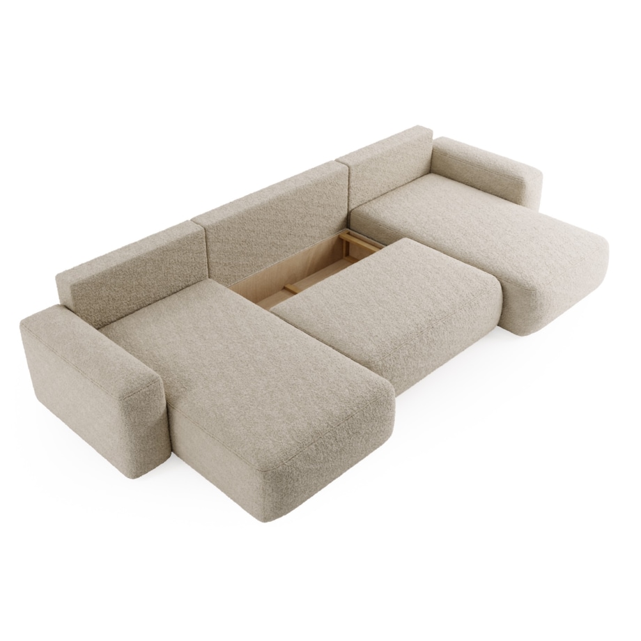 Narożnik U ILO z pojemnikiem na pościel i funkcja spania, jasno-beżowy