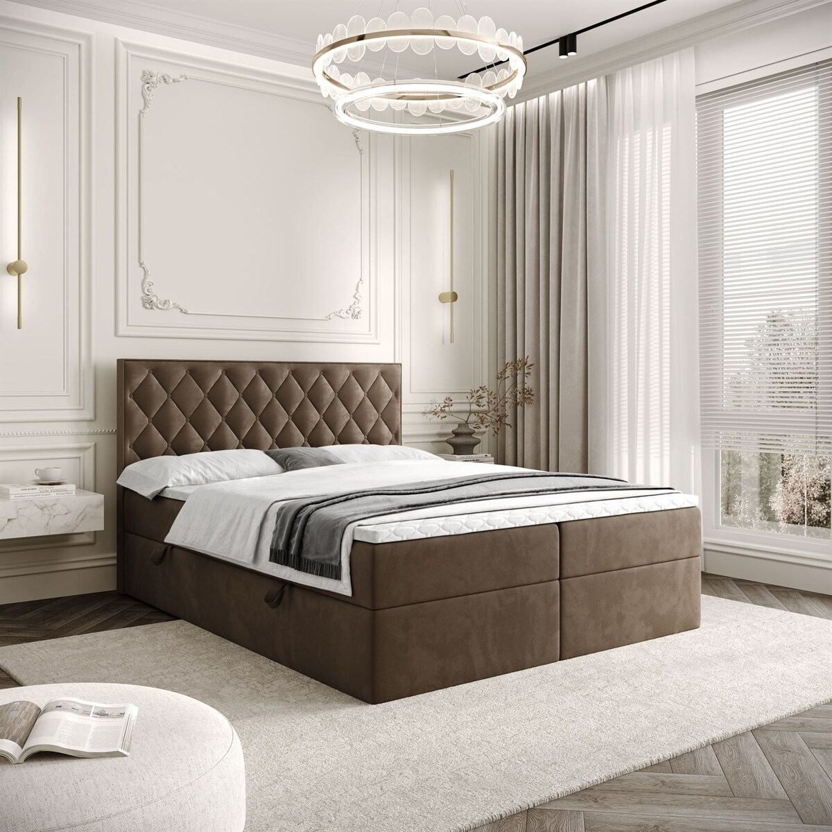 Łóżko kontynentalne INEZ, pojemnik na pościel, 140x200, Royal Velvet 196, topper