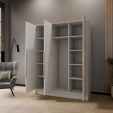 Szafa 150 gładka LUSO z lustrem i złotymi uchwytami, biała