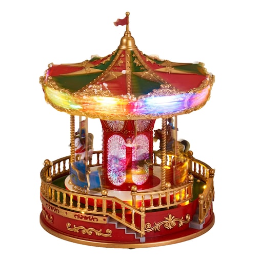 Świąteczna karuzela LED z muzyką i obrotowymi figurkami, 23 x 28 cm, na baterie, tworzywo sztuczne