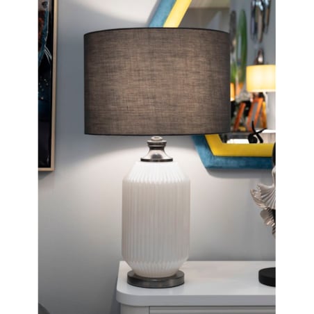 Lampa stołowa Brighty, kolor biały i szary, szkło i żelazo, 37,5 x 37,5 x 65 cm, 1 x E27, styl nowoczesny, do salonu i sypialni, Mauro Ferretti