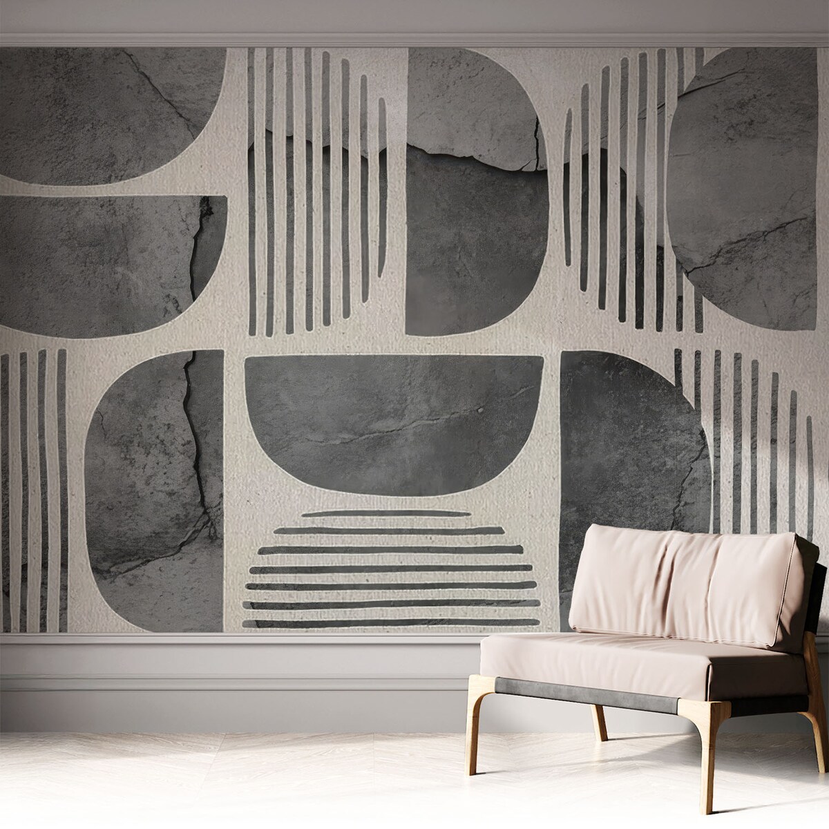 Fototapeta samoprzylepna 312x219 cm - Kształty geometryczne, tapeta ścienna szara