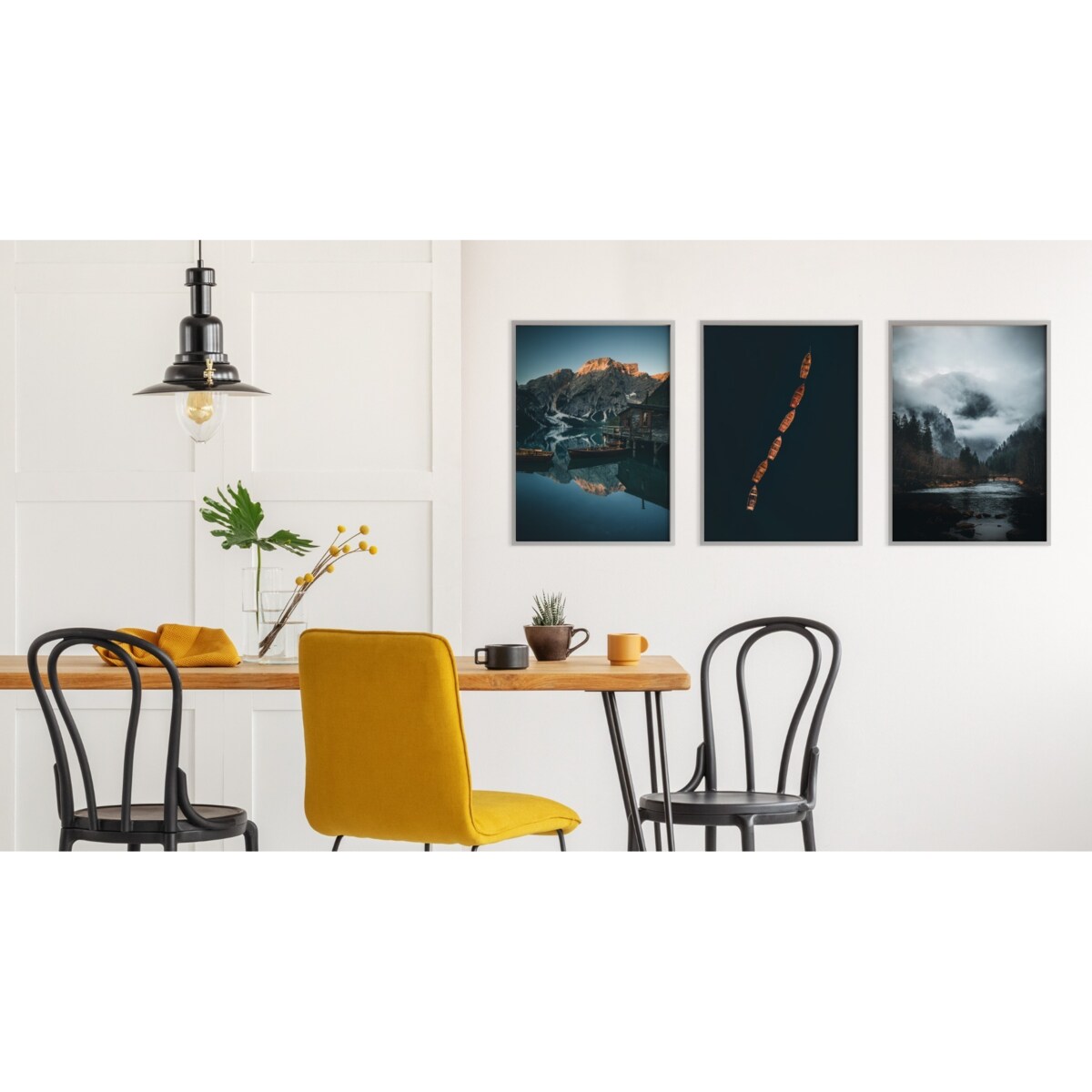 ZESTAW 3x Plakat W Ramie Łódki Na Górskim Jeziorze Efekt 3D 60x80cm