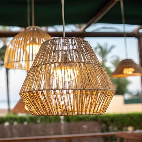 Wisząca lampa boho Sisine LUMSIHXNW King Home IP54 2700K pleciona beżowa