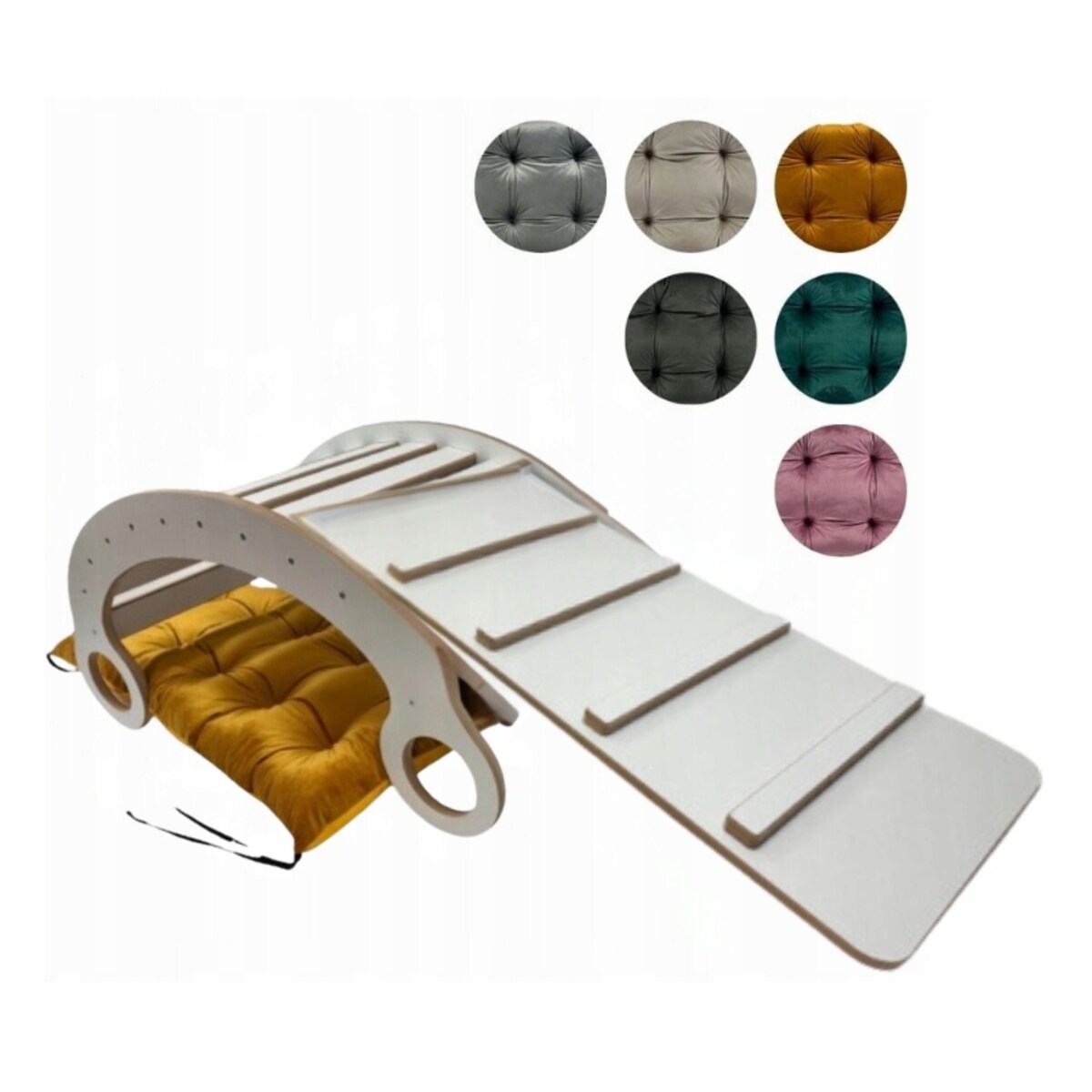 Drewniany Bujak Montessori dla dzieci + Poduszka +Drabinka/Zjeżdżalnia CE