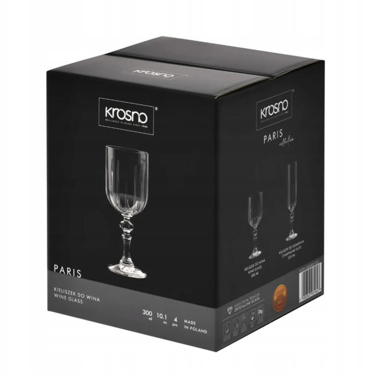 Kieliszki do Wina Paris Krosno 4 szt 300 ml Eleganckie na Tłoczonej Nodze