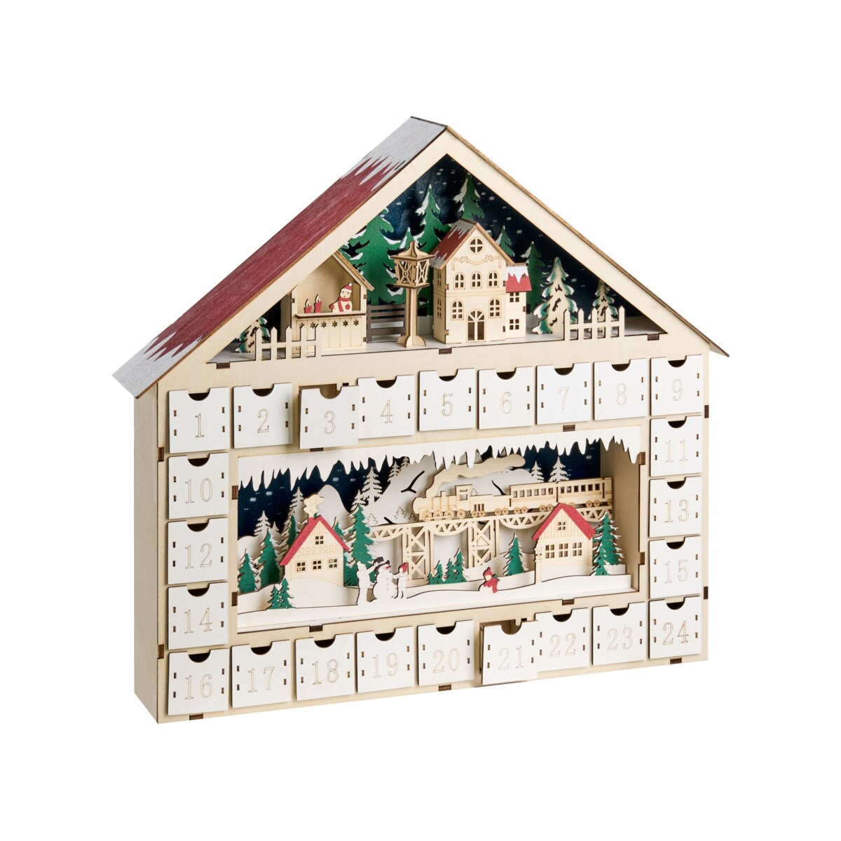 Dekoracja świąteczna LED NISSER Kalendarz adwentowy 44 cm Jasnobrązowy