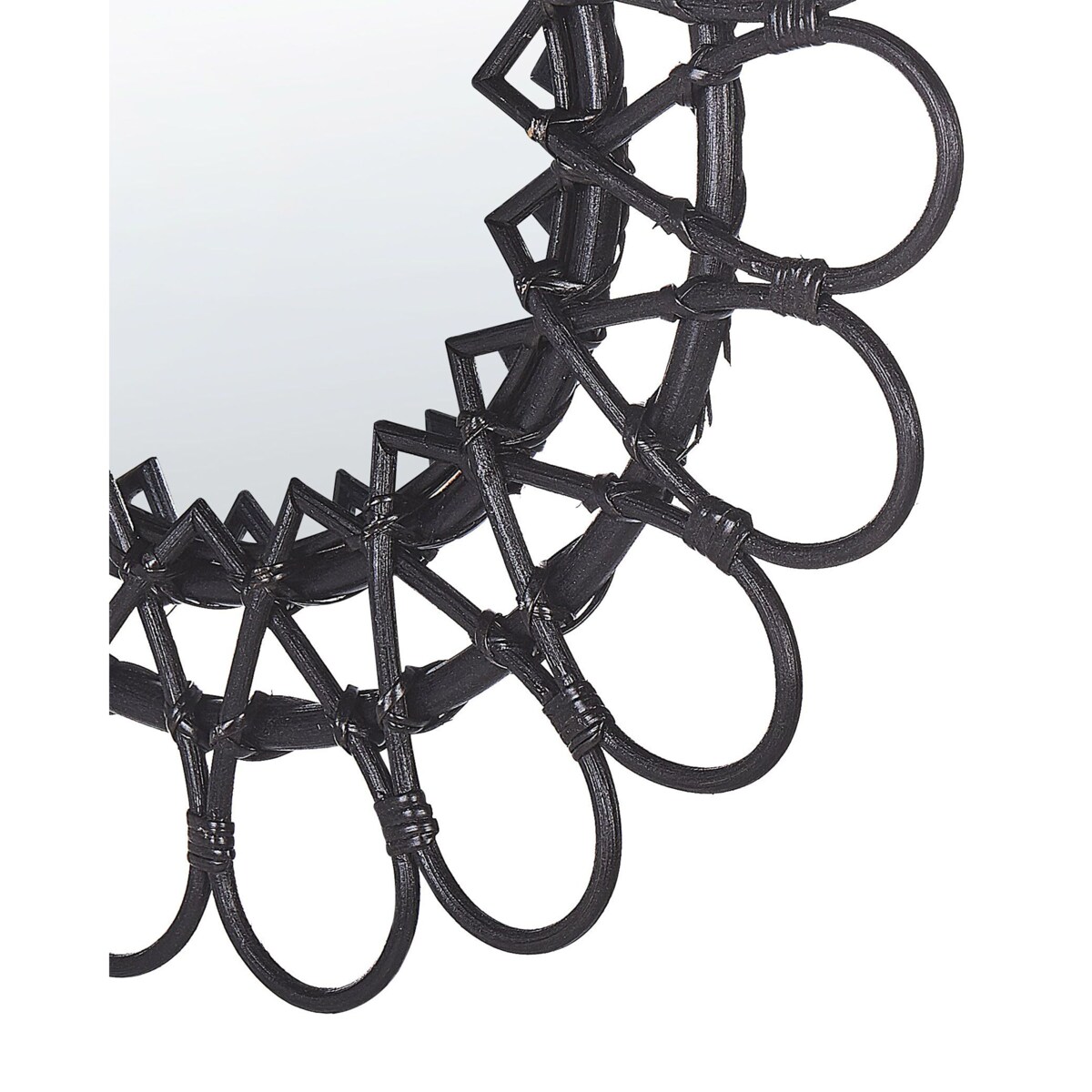 Rattanowe okrągłe lustro ścienne słońce ⌀ 60 cm czarne BABAI