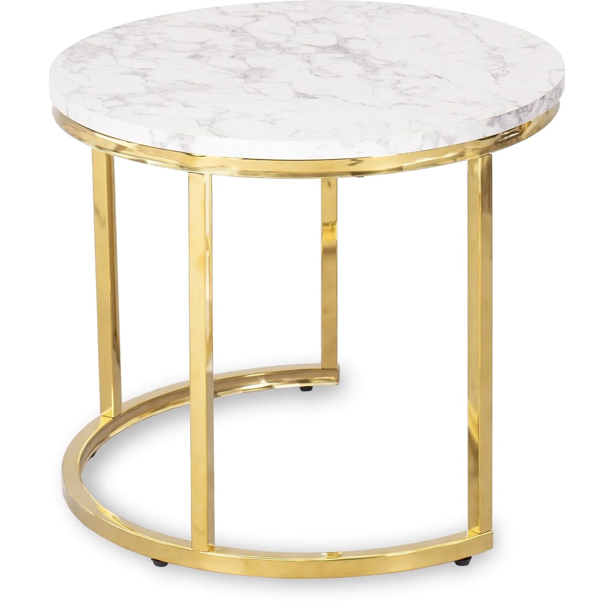 Zestaw Stolik Kawowy Okrągły 2w1 Glamour Ława Loft Biały Marmur Złoty OLIS