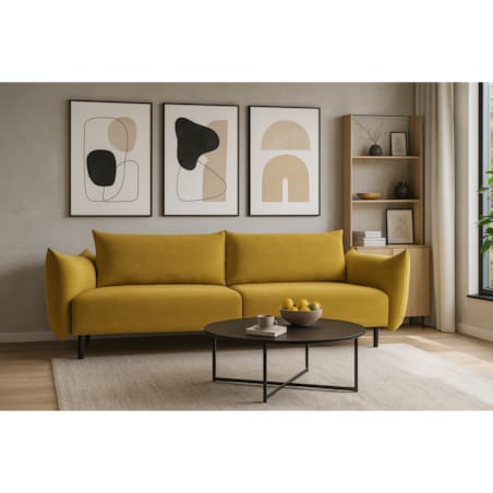 Kanapa ADA z funkcją spania i pojemnikiem, tkanina szenilowa, żółta