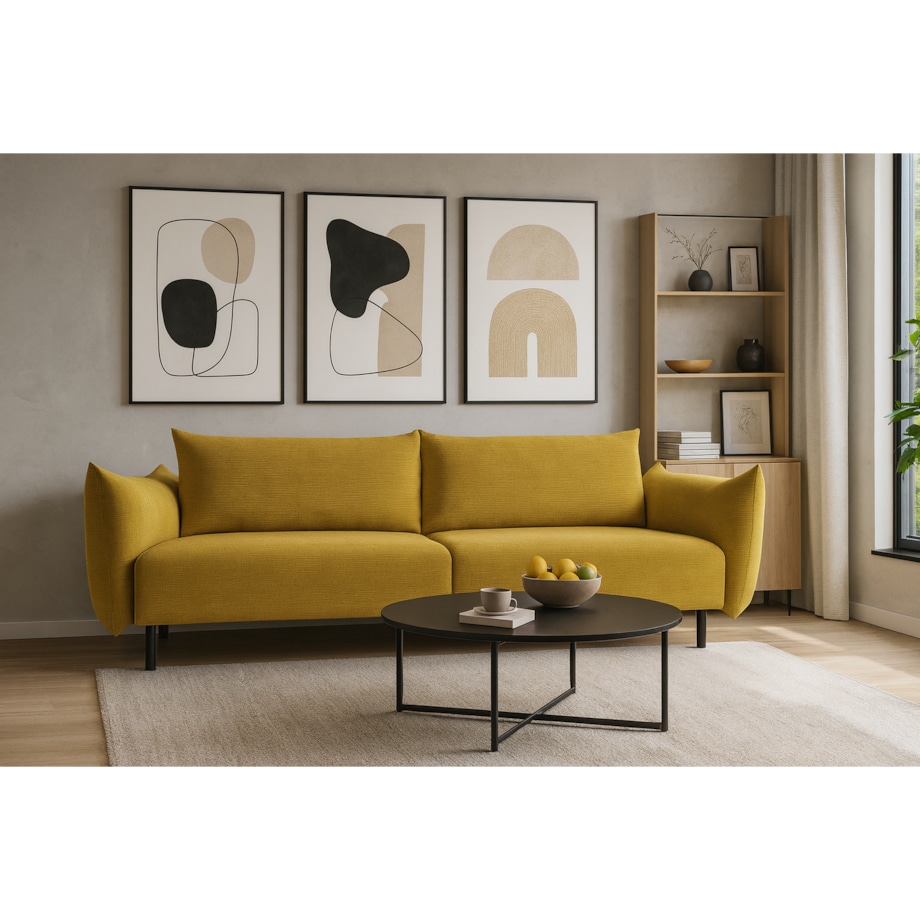 Kanapa ADA z funkcją spania i pojemnikiem, tkanina szenilowa, żółta