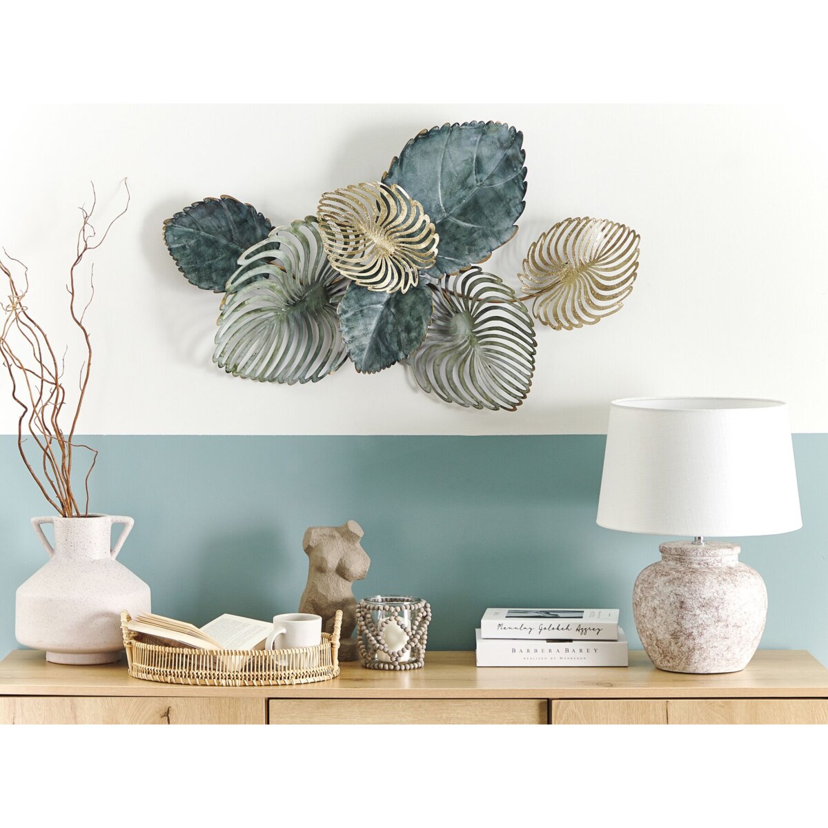 Dekoracja ścienna liście złoto-niebieska MAGNESIUM