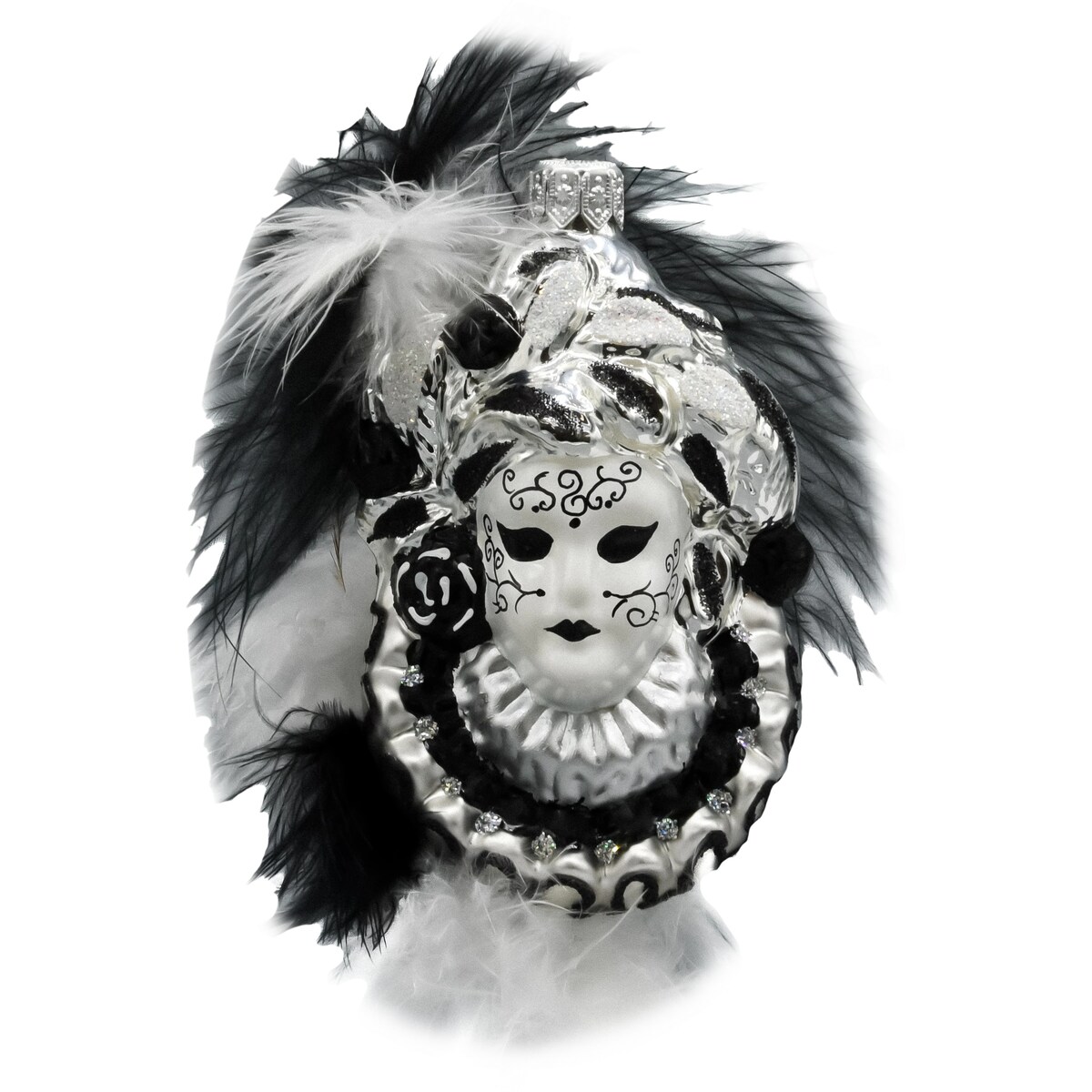 Bombka choinkowa: Maska karnawałowa z piórami: czarna