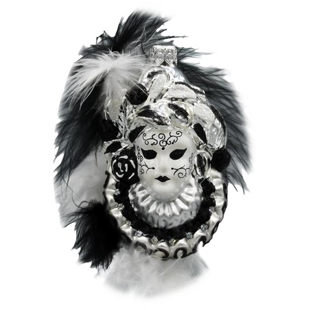 Bombka choinkowa: Maska karnawałowa z piórami: czarna