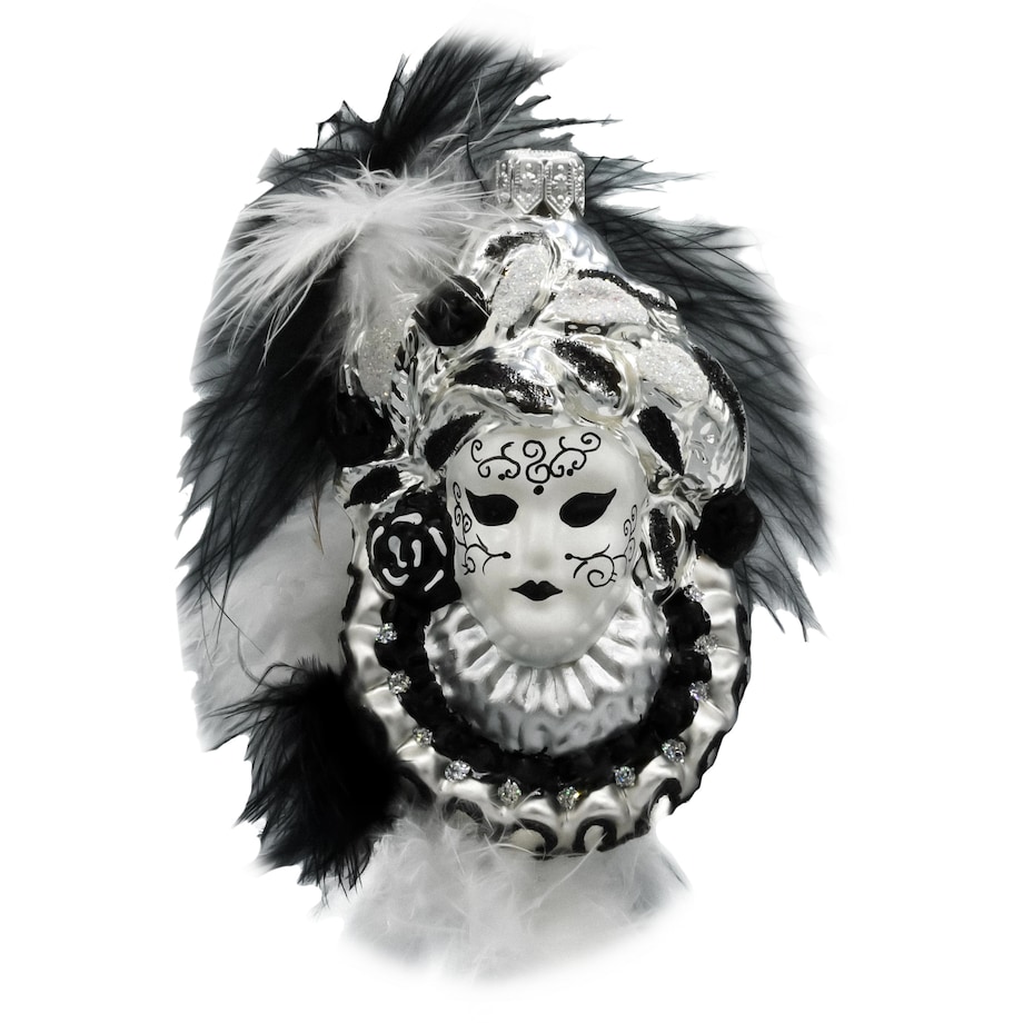 Bombka choinkowa: Maska karnawałowa z piórami: czarna