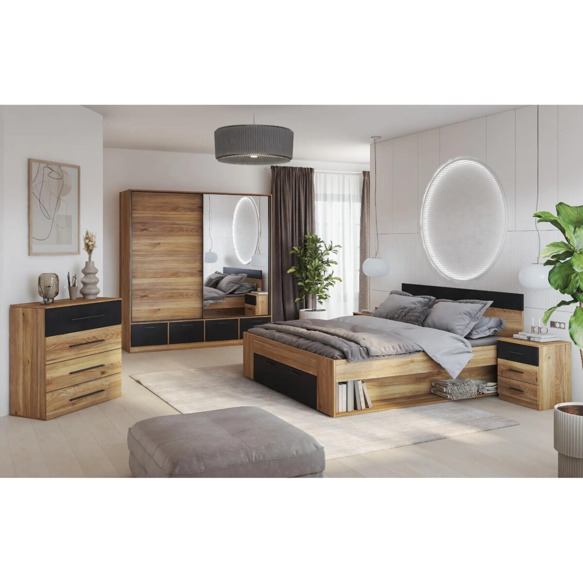 Komoda BETA 4S 91cm dąb muavella/czarna