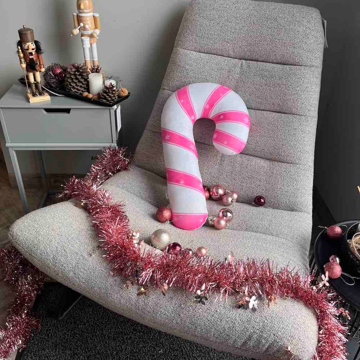 Poduszka duży cukierek Lizak Laska Świąteczna różowa