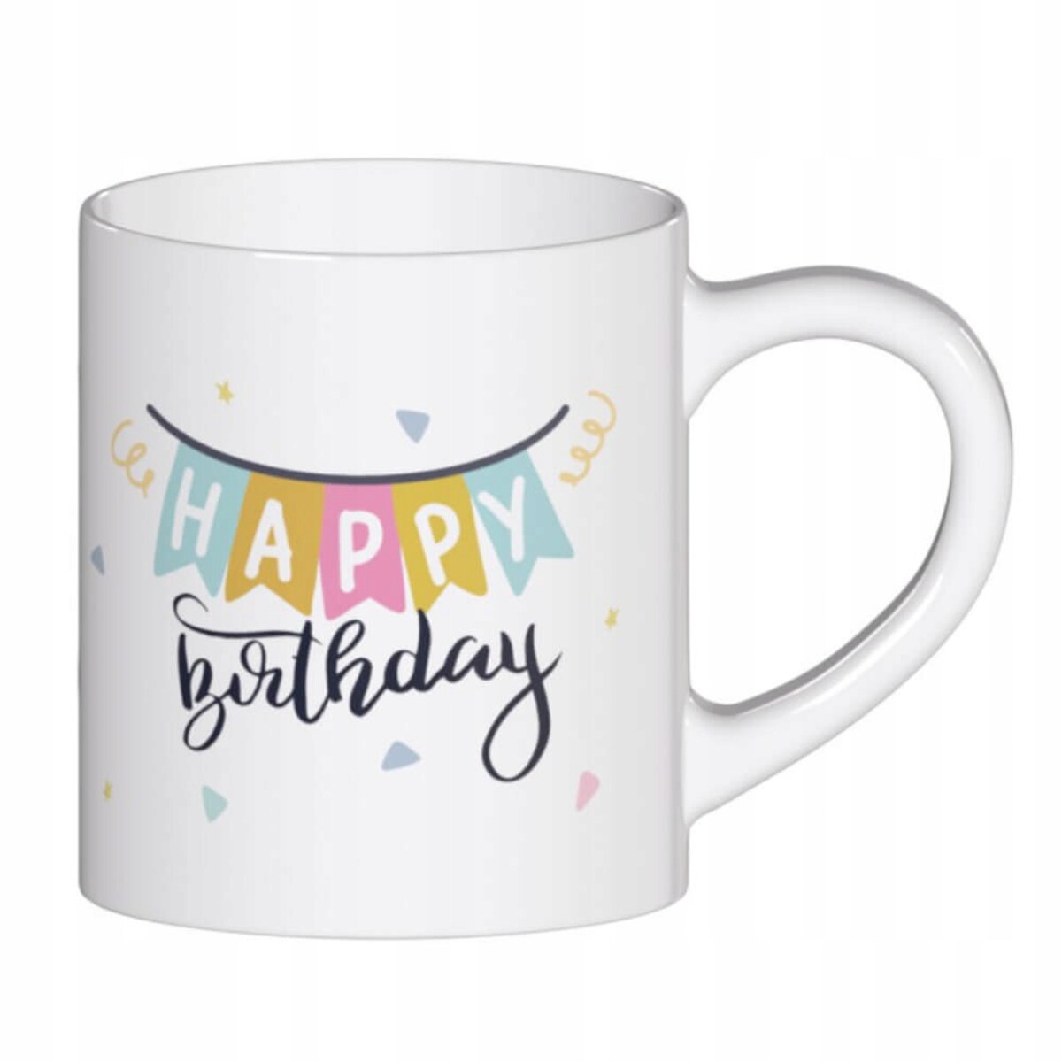 Ceramiczny kubek z uchwytem HAPPY BIRTHDAY do kawy herbaty czekolady 250ml - prezent upominek na urodziny dla kobiety faceta babci dziadka mamy taty