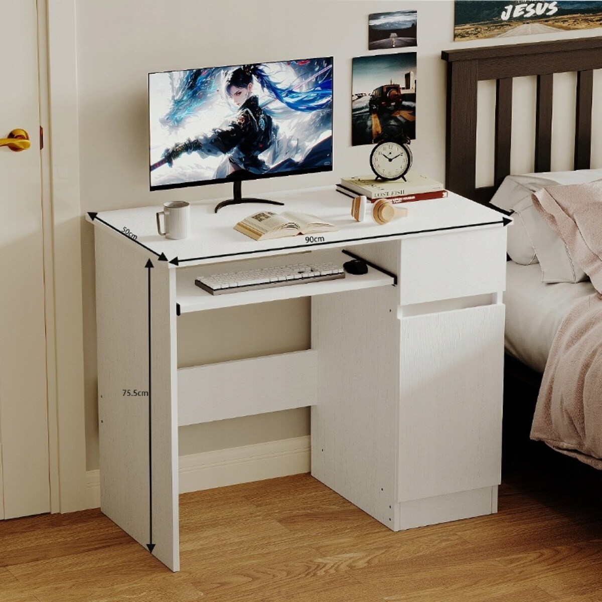 Biurko komputerowe stolik białe młodzieżowe nowoczesne z szuflada półka