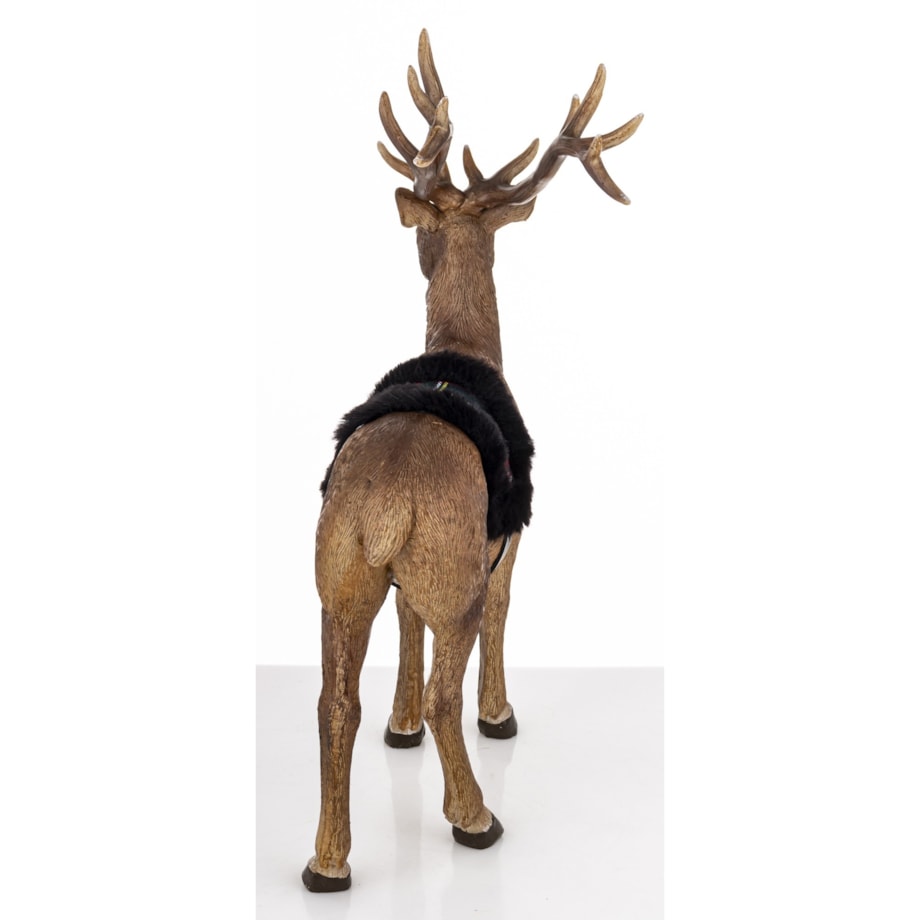 Figurka - stojący jeleń 30,5x23x11 cm OLEN-2 z futrzanym siodłem