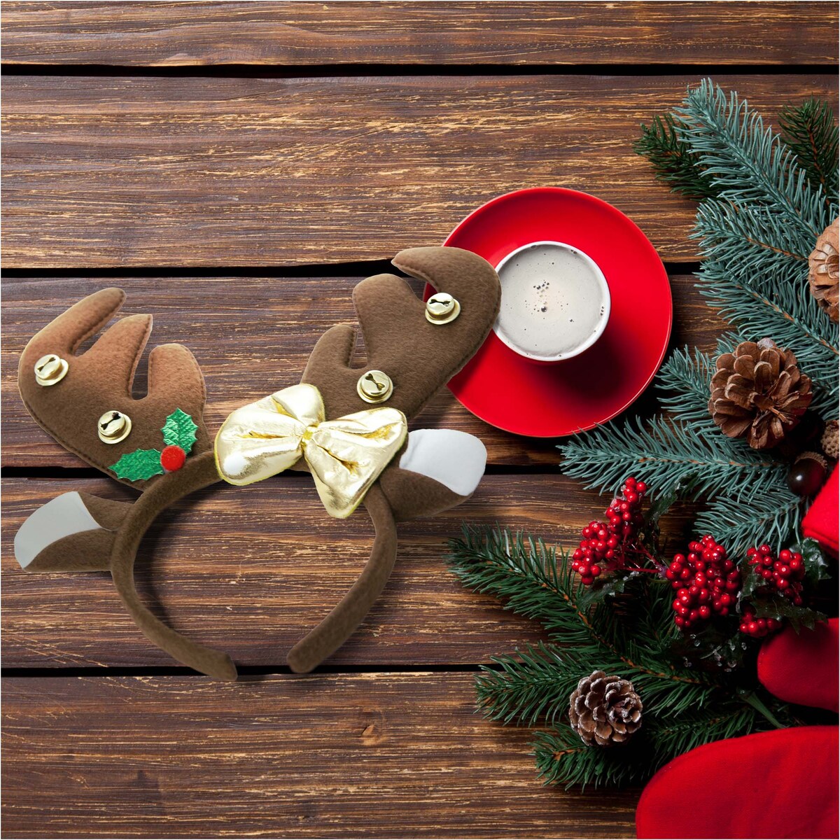 Opaska Na Głowę Rogi Renifera 24X25 Cm Święta Mikołajki Ozdoba Do Włosów Ciemnobrązowe