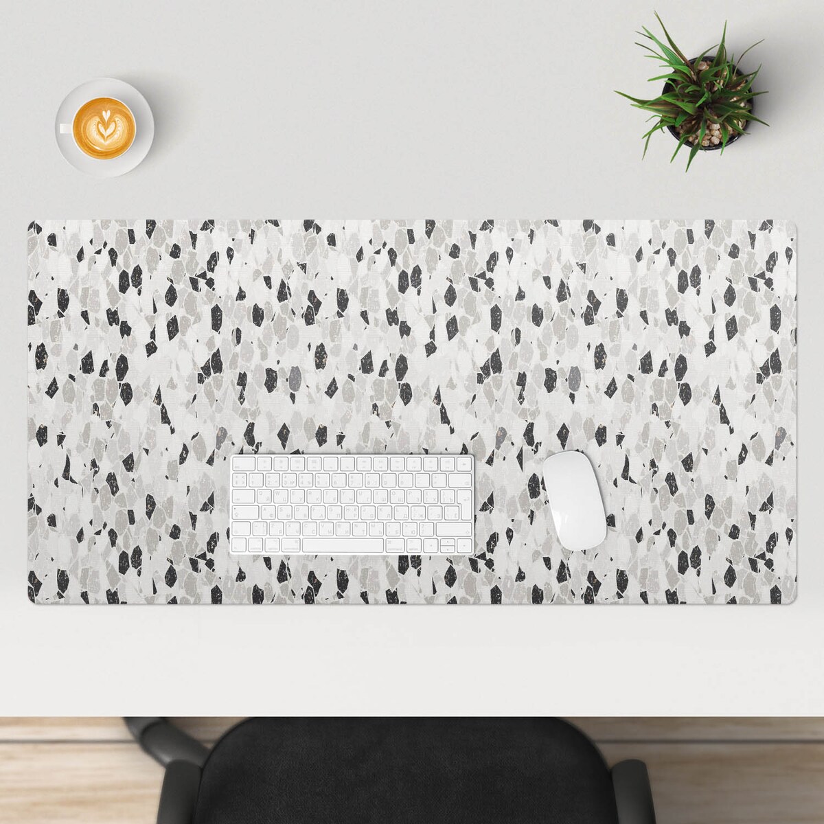 Czarno-Biała mata na biurko Mozaika terrazzo, 100x50 cm