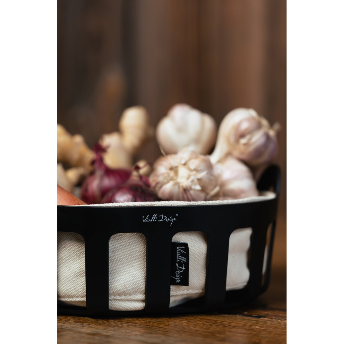 Koszyk na pieczywo z bawełnianym wkładem Livio czarny 29873