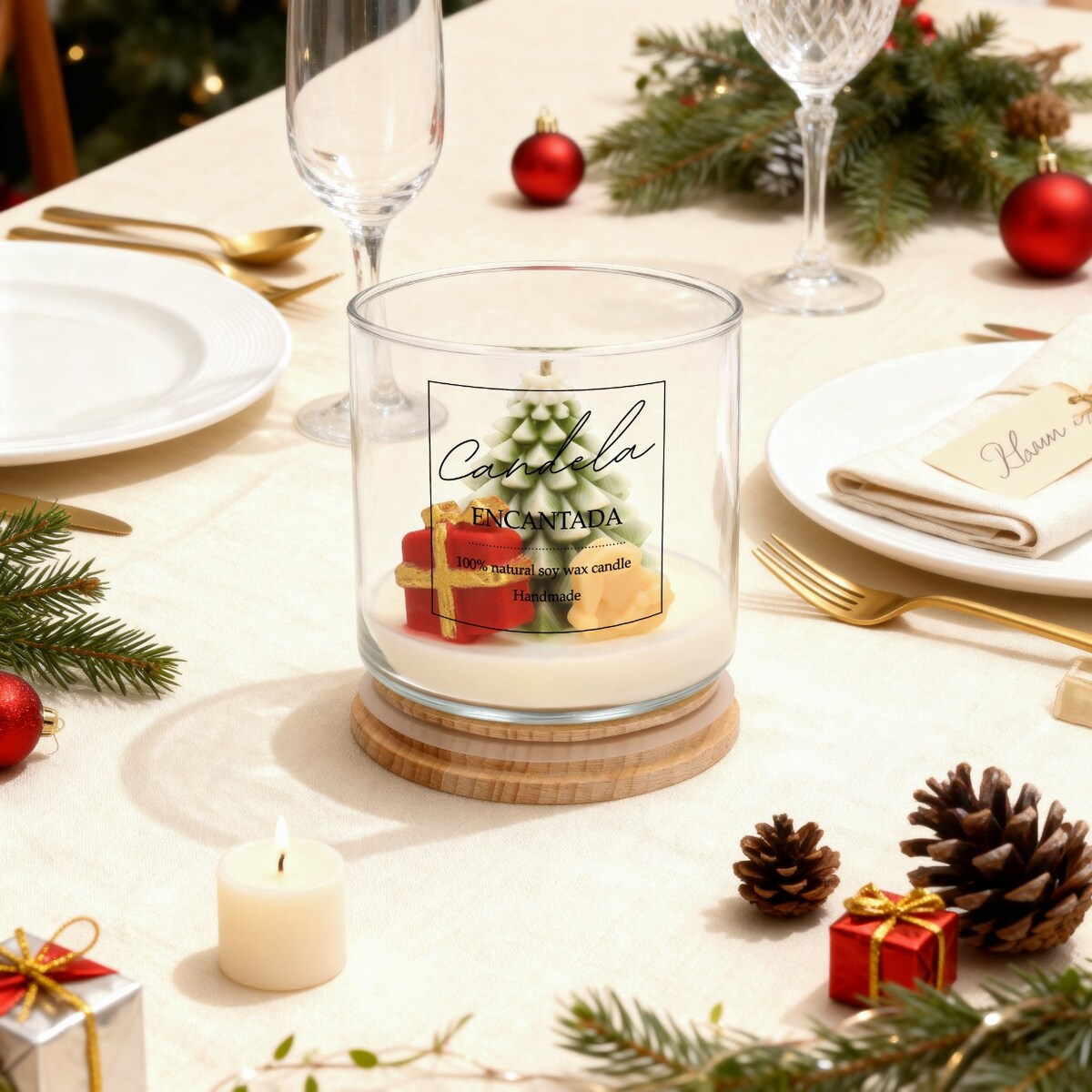 Świąteczna ŚWIECA sojowa ZAPACHOWA świeczka CHOINKA na prezent CHRISTMAS