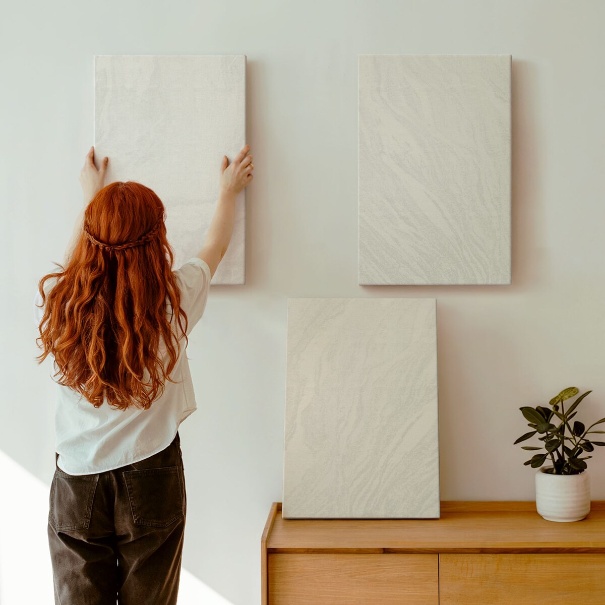 Zestaw 3 dużych obrazów na płótnie - Marmur elegancki struktura - biały