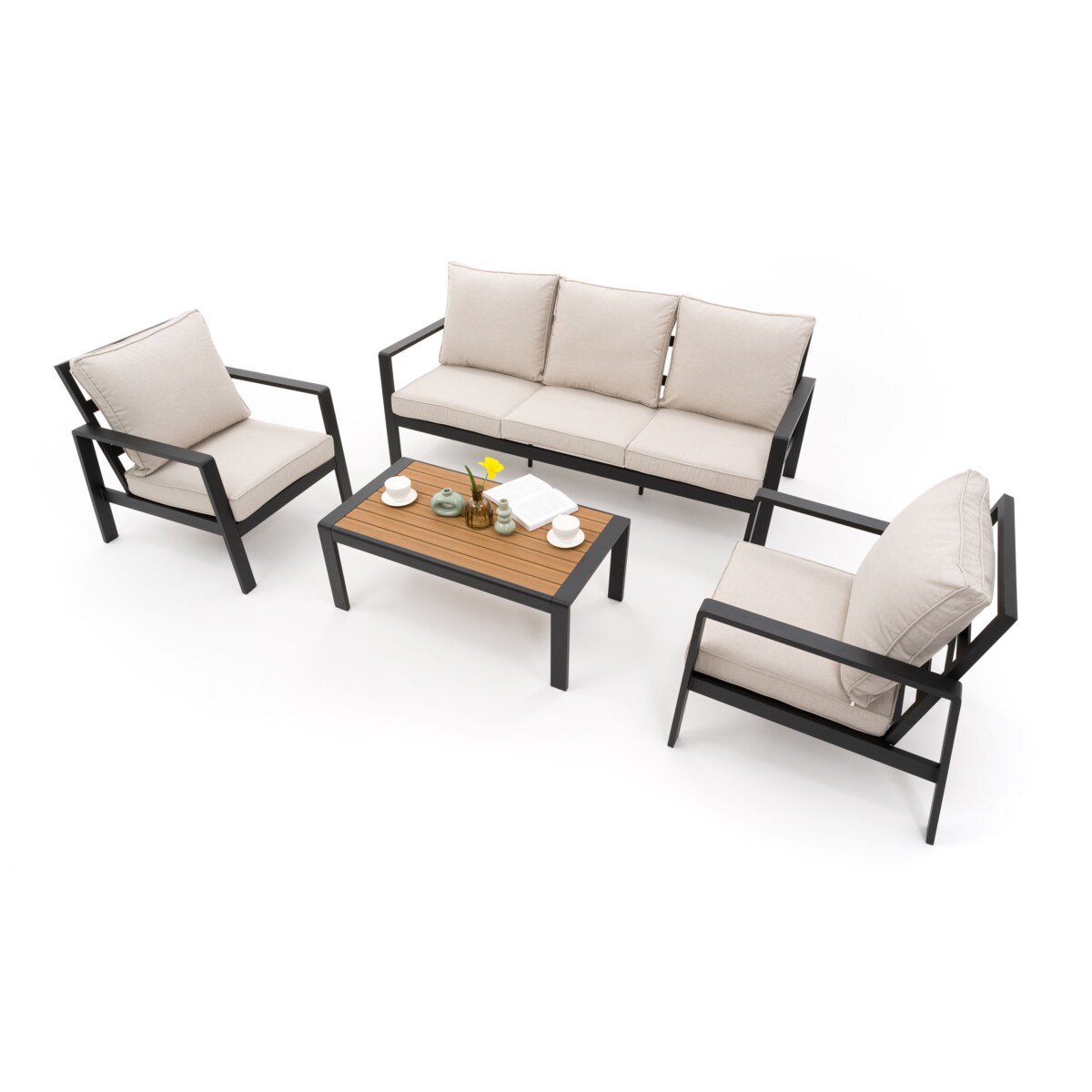 Zestaw mebli ogrodowych aluminiowe nowoczesne ATOL 5 grafitowo beżowe